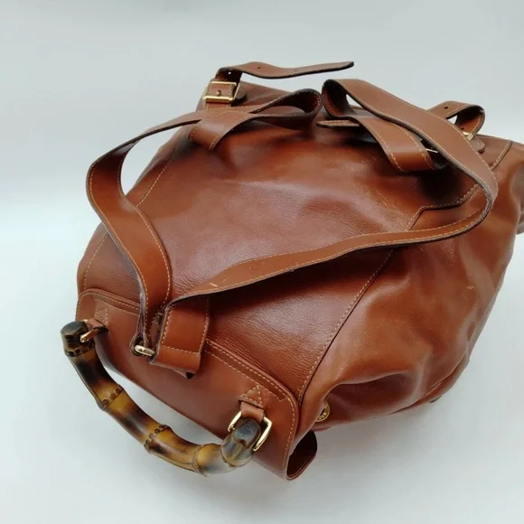 Gucci Brown Leather Backpack with Bamboo Handle - Picture 4 of 9